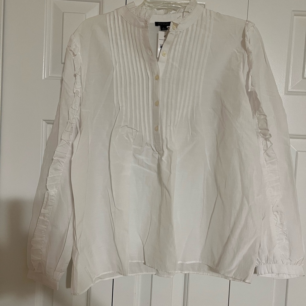 Ann Taylor Ivory Pleated Blouse
